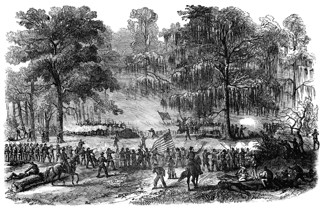 Battle at Grand Coteau, Etching by Frank Leslie