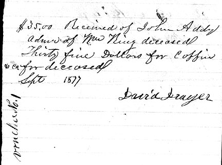 Wm King 1876 Coffin Receipt